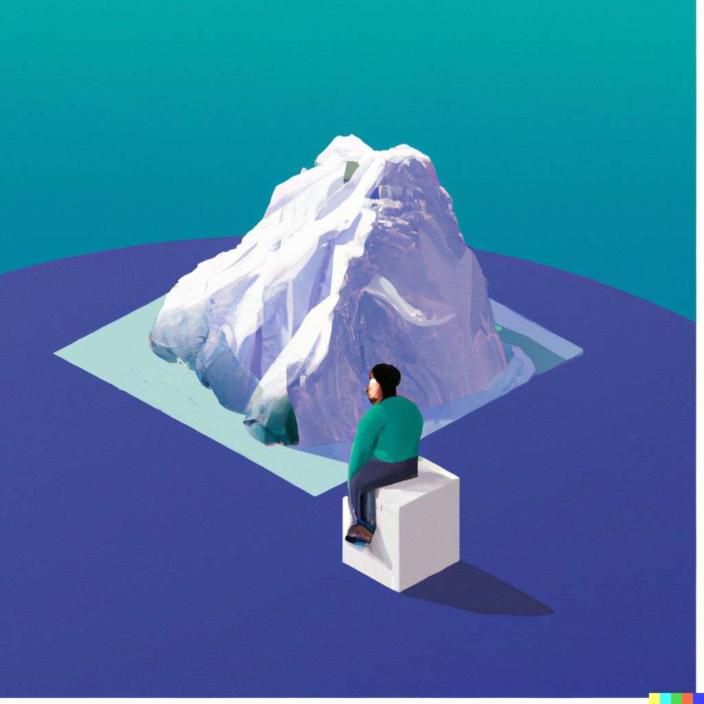 someone gazing at Mount Everest, isometric art